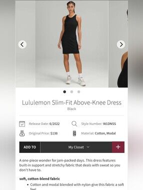 Lululemon Slim Fit Above Knee Dress